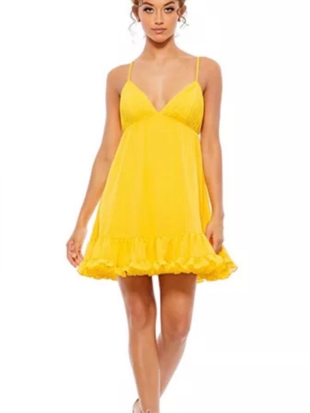 NWT Mac Duggal Babydoll Mini Cocktail Dress Marigold Yellow Size 6 70194